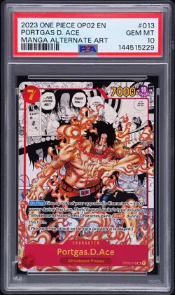 2023 ONE PIECE OP02-PARAMOUNT WAR MANGA ALTERNATE ART #013 PORTGAS D. ACE PSA 10 - Image 1