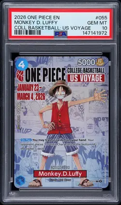 2026 ONE PIECE PROMOS COLLEGE BASKETBALL: US VOYAGE MONKEY D. LUFFY PSA 10 - Image 1