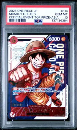 2025 ONE PIECE JPN PROMOS OFFICIAL EVENT TOP PRIZE-ASIA MONKEY D. LUFFY PSA 10 - Image 1