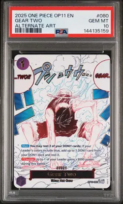 2025 ONE PIECE OP11-A FIST OF DIVINE SPEED ALTERNATE ART #080 GEAR TWO PSA 10 - Image 1