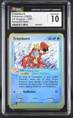 CGC 10 GEM MINT Crawdaunt 2003 EX Dragon 3/97 Reverse Holo Pokemon Card - Image 1