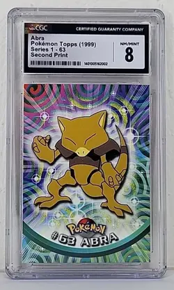 CGC 8 Abra #63 1999 Pokemon Topps Series 1 - 2nd Print Black Label Graded Card - Image 1