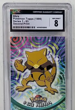 CGC 8 Abra #63 1999 Pokemon Topps Series 1 - 2nd Print Black Label Graded Card - Image 3