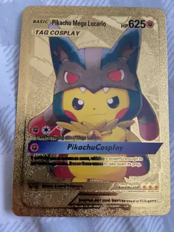Pikachu Mega Lucario Cosplay Gold Foil Card Pokemon - Fan Art - Image 1