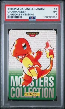 1996 POKEMON JAPANESE BANDAI CARDDASS VENDING #4 CHARMANDER PSA 7 - Image 1