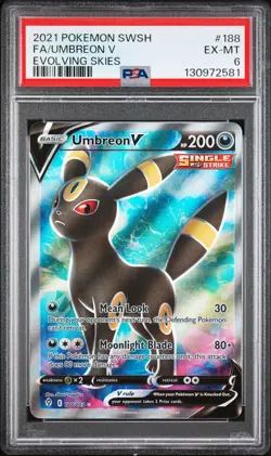 2021 POKEMON SWORD & SHIELD EVOLVING SKIES #188 FULL ART/UMBREON V PSA 6 - Image 1