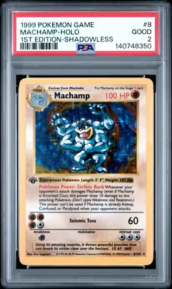 1999 POKEMON BASE SET 1ST EDITION-SHADOWLESS #8 MACHAMP-HOLO PSA 2 - Image 1