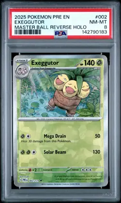 2025 POKEMON PRISMATIC EVOLUTIONS MASTER BALL REVERSE HOLO EXEGGUTOR PSA 8 - Image 1