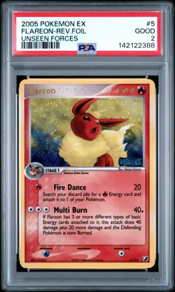 2005 POKEMON EX UNSEEN FORCES #5 FLAREON-REVERSE FOIL PSA 2 - Image 1