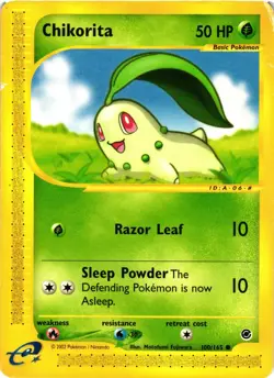 Pokemon TCG Chikorita 100/165 Expedition Reverse Holo Rare HP/DMG - Image 1