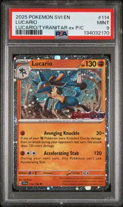 2025 POKEMON SCARLET & VIOLET TYRANITAR EX PREMIUM COLLECTION #114 LUCARIO PSA 9 - Image 1