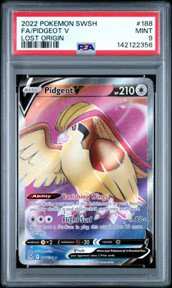 2022 POKEMON SWORD & SHIELD LOST ORIGIN #188 FULL ART/PIDGEOT V PSA 9 - Image 1