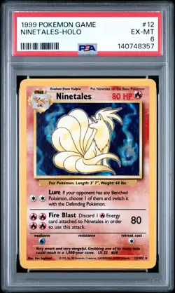 1999 POKEMON BASE SET UNLIMITED #12 NINETALES-HOLO PSA 6 - Image 1