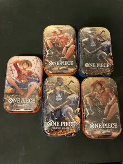 Set Of FIVE - One Piece Tin Vol 2 Mini Tins- SEALED - Luffy/Portgas/Sabo - Image 1