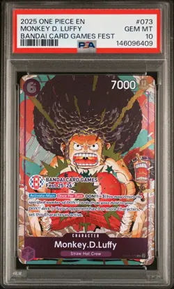 2025 ONE PIECE PROMOS BANDAI CARD GAMES FEST #073 MONKEY D. LUFFY PSA 10 - Image 1