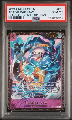 2024 ONE PIECE PROMOS OFFICIAL EVENT TOP PRIZE #010 TRAFALGAR LAW PSA 10 - Image 1