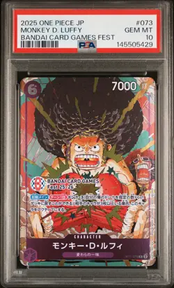 2025 ONE PIECE JPN PROMOS BANDAI CARD GAMES FEST #073 MONKEY D. LUFFY PSA 10 - Image 1