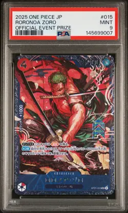 2025 ONE PIECE JAPANESE PROMOS OFFICIAL EVENT PRIZE #015 RORONOA ZORO PSA 9 - Image 1