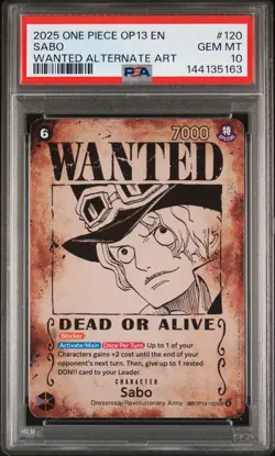 2025 ONE PIECE OP13-CARRYING ON HIS WILL WANTED ALTERNATE ART #120 SABO PSA 10 - Image 1