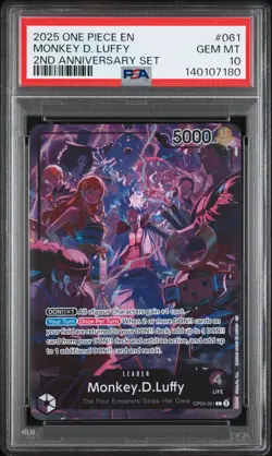 2025 ONE PIECE ENGLISH VERSION 2ND ANNIVERSARY SET #061 MONKEY D. LUFFY PSA 10 - Image 1