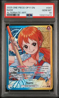 2025 ONE PIECE OP11-A FIST OF DIVINE SPEED ALTERNATE ART #041 NAMI PSA 10 - Image 1