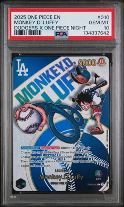 2025 ONE PIECE PROMOS DODGERS X ONE PIECE NIGHT #010 MONKEY D. LUFFY PSA 10 - Image 1