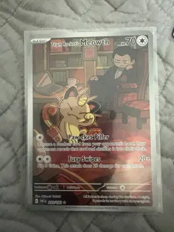 Team Rocket’s Meowth 203/182 Illustration Rare Destined Rivals Pokemon TCG Cards - Image 1