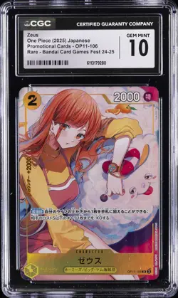 2025 ONE PIECE JAPANESE BANDAI CARD GAME FEST 24-25 #OP11-106 ZEUS CGC 10 - Image 1
