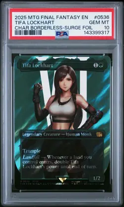 2025 MTG FINAL FANTASY CHARACTER BORDERLESS-SURGE FOIL TIFA LOCKHART PSA 10 - Image 1