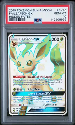 2019 POKEMON SUN & MOON HIDDEN FATES #SV46 FULL ART/LEAFEON GX PSA 10 - Image 1