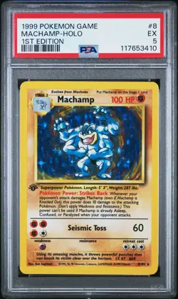 1999 POKEMON BASE SET 1ST EDITION #8 MACHAMP-HOLO PSA 5 - Image 1