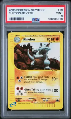 2003 POKEMON SKYRIDGE #29 RHYDON-REVERSE FOIL PSA 9 - Image 1