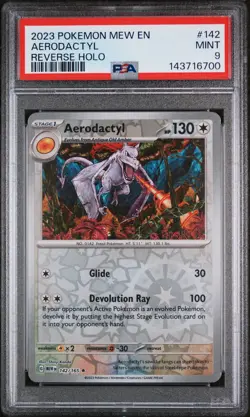 2023 POKEMON MEW EN-151 REVERSE HOLO #142 AERODACTYL PSA 9 - Image 1