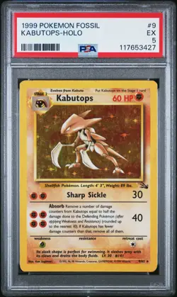 1999 POKEMON FOSSIL #9 KABUTOPS-HOLO PSA 5 - Image 1