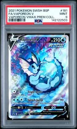 2021 POKEMON SWSH BLACK STAR PROMO #181 FULL ART/VAPOREON V PSA 9 - Image 1