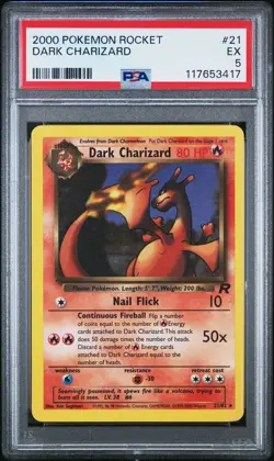 2000 POKEMON ROCKET #21 DARK CHARIZARD PSA 5 - Image 1
