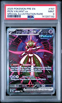 2025 POKEMON PRE SPECIAL ILLUSTRATION RARES#157 IRON VALIANT EX PSA 9 - Image 1