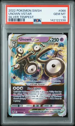 2022 POKEMON SWORD & SHIELD SILVER TEMPEST #066 UNOWN VSTAR PSA 10 - Image 1