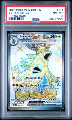 2023 POKEMON OBF EN-OBSIDIAN FLAMES ULTRA RARE #211 TYRANITAR EX PSA 8 - Image 1
