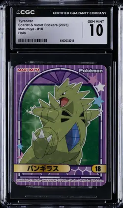 2023 POKEMON SCARLET & VIOLET STICKERS MARUMIYA HOLO TYRANITAR CGC 10 GEM MINT - Image 1
