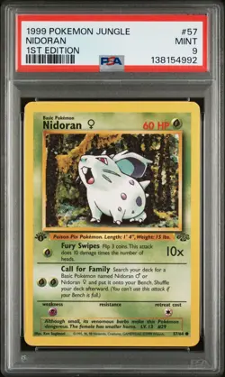 1999 Pokemon Jungle 1st Edition Nidoran 57 FRESHLY GRADED PSA 9 MINT - Image 1