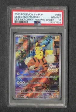 2023 Pokemon Japanese SV-P Promo Pre Order #098 Detective Pikachu PSA 10 - Image 1