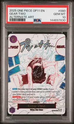 2025 ONE PIECE OP11-A FIST OF DIVINE SPEED ALTERNATE ART #080 GEAR TWO PSA 10 - Image 1