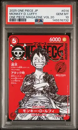 2025 ONE PIECE JPN PROMOS ONE PIECE MAGAZINE VOL.20 #014 MONKEY D. LUFFY PSA 10 - Image 1