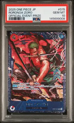 2025 ONE PIECE JAPANESE PROMOS OFFICIAL EVENT PRIZE #015 RORONOA ZORO PSA 10 - Image 1
