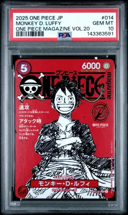 2025 ONE PIECE JPN PROMOS ONE PIECE MAGAZINE VOL.20 #014 MONKEY D. LUFFY PSA 10 - Image 1