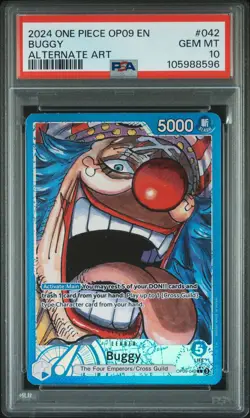 2024 ONE PIECE OP09-EMPERORS IN THE NEW WORLD ALTERNATE ART #042 BUGGY PSA 10 - Image 1