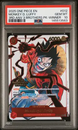2025 ONE PIECE 3RD ANV TOURNAMENT 3 BROTHERS PACK WINNER MONKEY D. LUFFY PSA 10 - Image 1