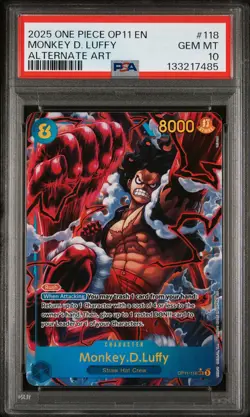 2025 ONE PIECE OP11-A FIST OF DIVINE SPEED ALTERNATE ART MONKEY D. LUFFY PSA 10 - Image 1