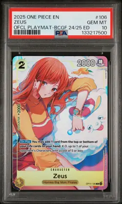 2025 ONE PIECE PLAYMAT-BANDAI CARD GAMES FEST 24-25 EDITION ZEUS PSA 10 - Image 1